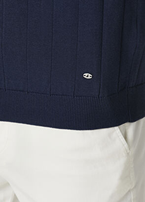 Beymen Club Lacivert Çizgi Dokulu Kısa Kollu Kazak - 8