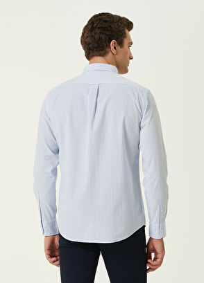 Beymen Club Comfort Fit Light Blue Thin Striped Waffle Shirt - 4