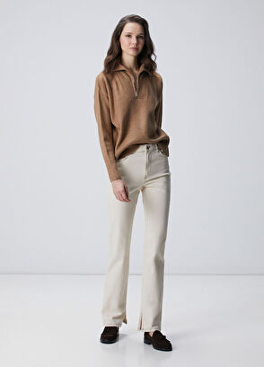 Network Camel Dik Yaka Fermuarlı Uzun Kol Kazak - 3