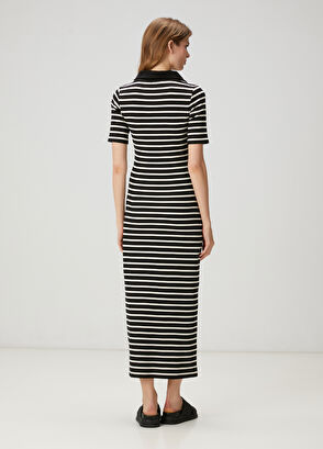 Beymen Club Black Striped Midi Polo Dress - 5