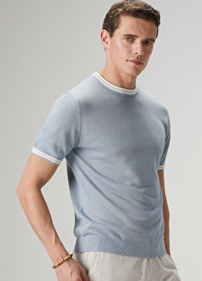 Beymen Club Mavi Kısa Kollu Keten Karışımlı Kazak - 3