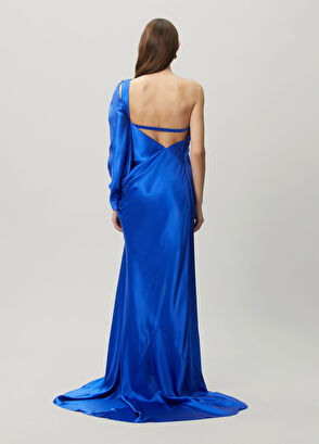 Valentino Sax Blue Maxi Silk Satin Evening Dress - 4