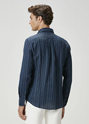 Beymen Club Comfort Fit Navy Blue Linen Shirt - 6