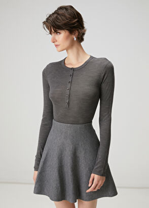 Beymen Club Grey Mélange Long Sleeve Wool T-Shirt - 4