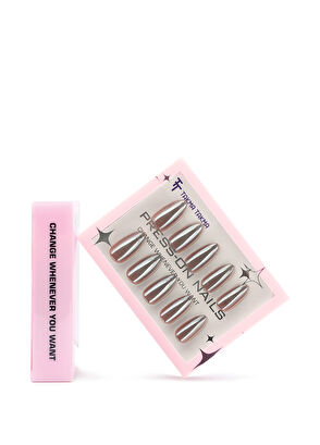 Takma Takma Gümüş Kısa Badem 30'lu Protez Takma Tırnak MKBD1741 - 5