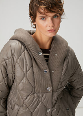 Beymen Club Gri Kapüşonlu Triko Garnili Mont - 4