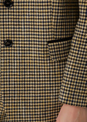 Bej Pötikareli Yün Karışımlı Yün Ceket - Görsel 8