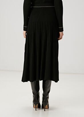 Beymen Club Siyah Çizgi Dokulu Midi Etek - 5