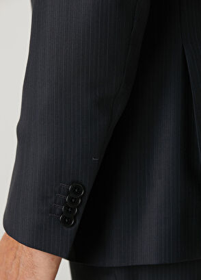 Lacivert Çizgi Desenli Yün Takım Elbise - Görsel 8