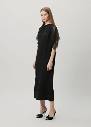 Valentino Black Draped Midi Silk Dress - 3
