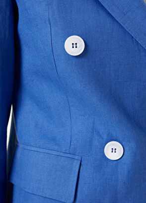 Beymen Club Koyu Mavi Kırlangıç Yaka Kruvaze Keten Blazer - 5