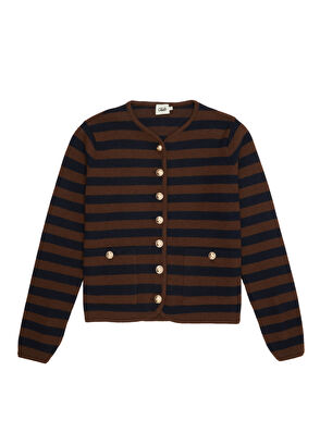 Brown Navy Blue Line Patterned Knit Cardigan Beymen Club Brown Navy Blue Line Patterned Knit Cardigan - 9
