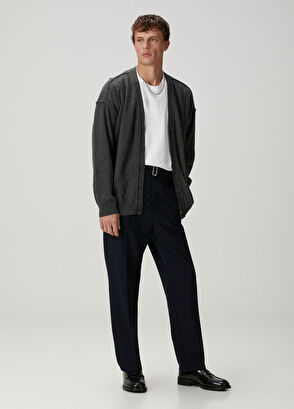 Antrasit Dekoratif Dikiş Detaylı Yün Triko Hırka - Görsel 4