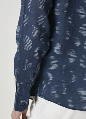Beymen Club Comfort Fit Navy Blue Patterned Linen Shirt - 8