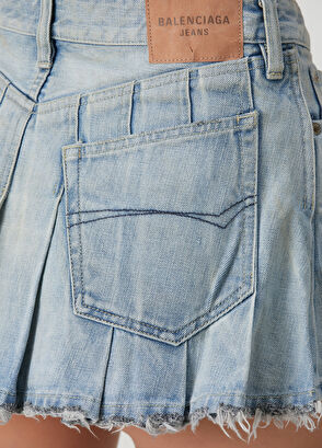 Balenciaga Açık Mavi Pileli Mini Denim Etek - 6