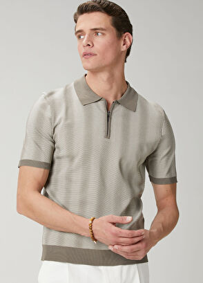 Beymen Club Bej Polo Yaka Dağınık Çizgili Kısa Kollu Triko - 5