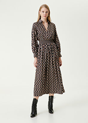 Beymen Club Kahverengi Desenli Midi Gömlek Elbise - 3