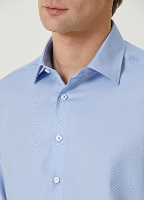 Beymen Club Comfort Fit Mavi Armürlü Non-iron Gömlek - 6