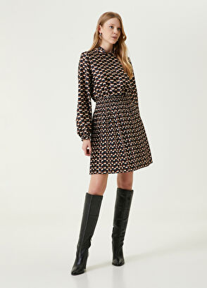 Beymen Club Brown Geometric Wave Pattern Mini Dress - 3