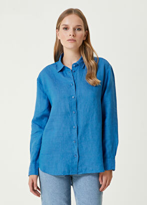 Beymen Club Koyu Mavi Kuş Logolu Keten Gömlek - 3