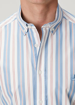 Beymen Club Comfort Fit Blue White Stripe Patterned Shirt - 7