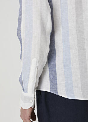 Beymen Club Comfort Fit Mavi Çizgi Desenli Keten Gömlek - 7