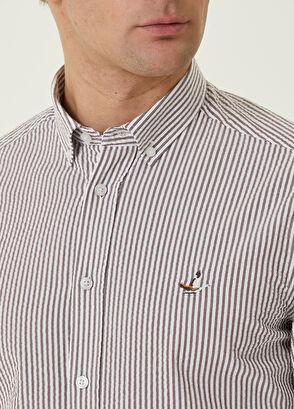 Beymen Club Comfort Fit Gül Kurusu İnce Çizgili Gofreli Gömlek - 5