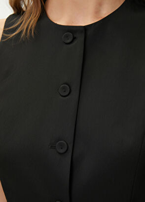 Beymen Club Siyah Teknik Kumaş Uzun Yelek - 7