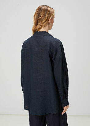 Beymen Club Oversize Navy Blue Linen Shirt - 5