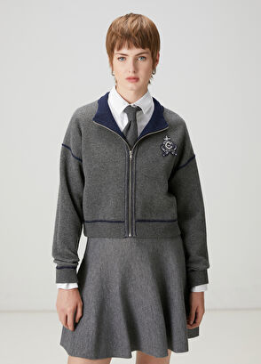 Beymen Club Gri Lacivert İşlemeli Logolu Hırka - 4