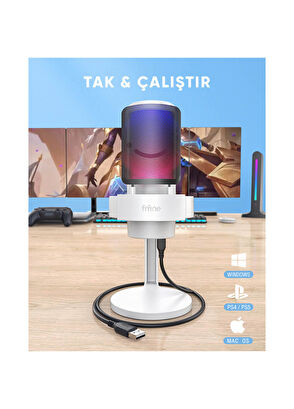 Fifine Ampligame A8 USB RGB Beyaz Yayıncı Bilgisayar Mikrofon - 5