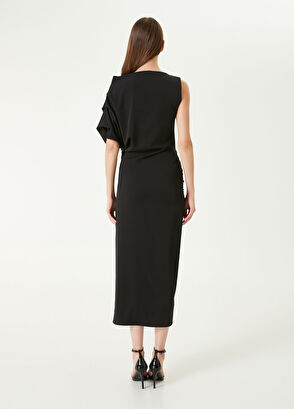 Academia Siyah Asimetrik Midi Elbise - 5