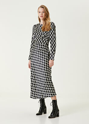 Beymen Club Black and White Patterned Midi Satin Dress - 3