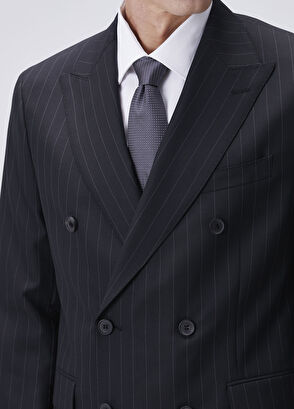 Drop 8 Siyah Çizgili Yün Kruvaze Takım Elbise - Görsel 10