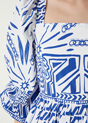 Beymen Club Mavi Beyaz Desenli Mini Elbise - 6