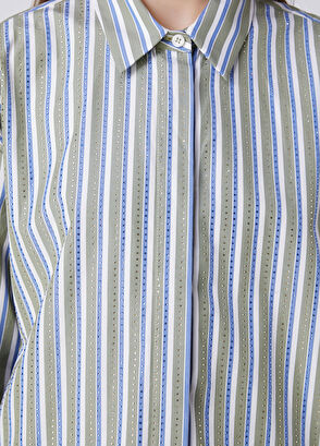 Beymen Club Green Blue Striped Hotfix Shirt - 7