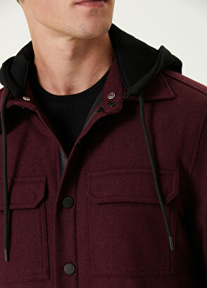 Beymen Club Burgundy Hooded Wool Cachet Overshirt - 7
