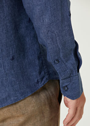 Beymen Club Comfort Fit Lacivert Mini Kaz Nakışlı Keten Gömlek - 8