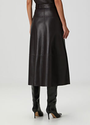 Mürdüm Midi Deri Etek - Görsel 7