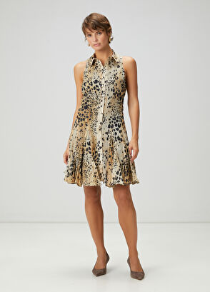Beymen Club Beige Leopard Print Mini Linen Dress - 4