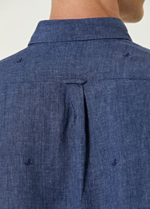 Beymen Club Comfort Fit Lacivert Mini Kaz Nakışlı Keten Gömlek - 7