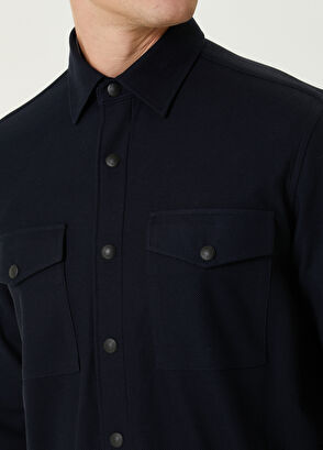 Beymen Club Lacivert Petek Dokulu Örme Dış Gömlek - 6