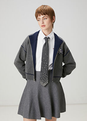 Beymen Club Gri Lacivert İşlemeli Logolu Hırka - 3