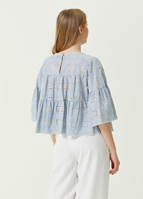 Beymen Club Mavi Bisiklet Yaka Nakışlı Bluz - 5