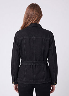 Beymen Club Siyah Beli Kuşaklı Uzun Trucker Jean Ceket - 4