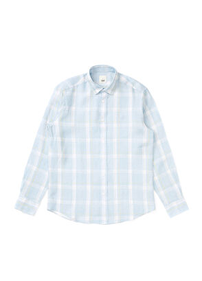 Beymen Club Comfort Fit Mavi Ekose Desenli Keten Gömlek - 6