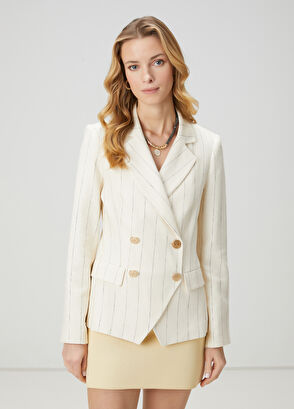 Beymen Club Ekru Çizgili Kruvaze Blazer - 3