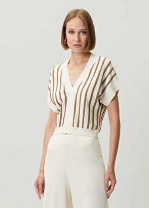 Join Us Ecru Brown Striped Knitwear - 3