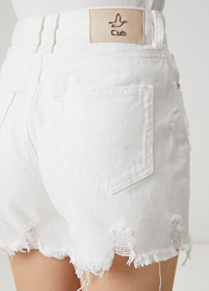 Beymen Club Off-White Distressed Denim Shorts - 5