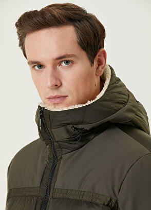 Beymen Club Khaki Hooded Shearling Detailed Puff Coat - 6